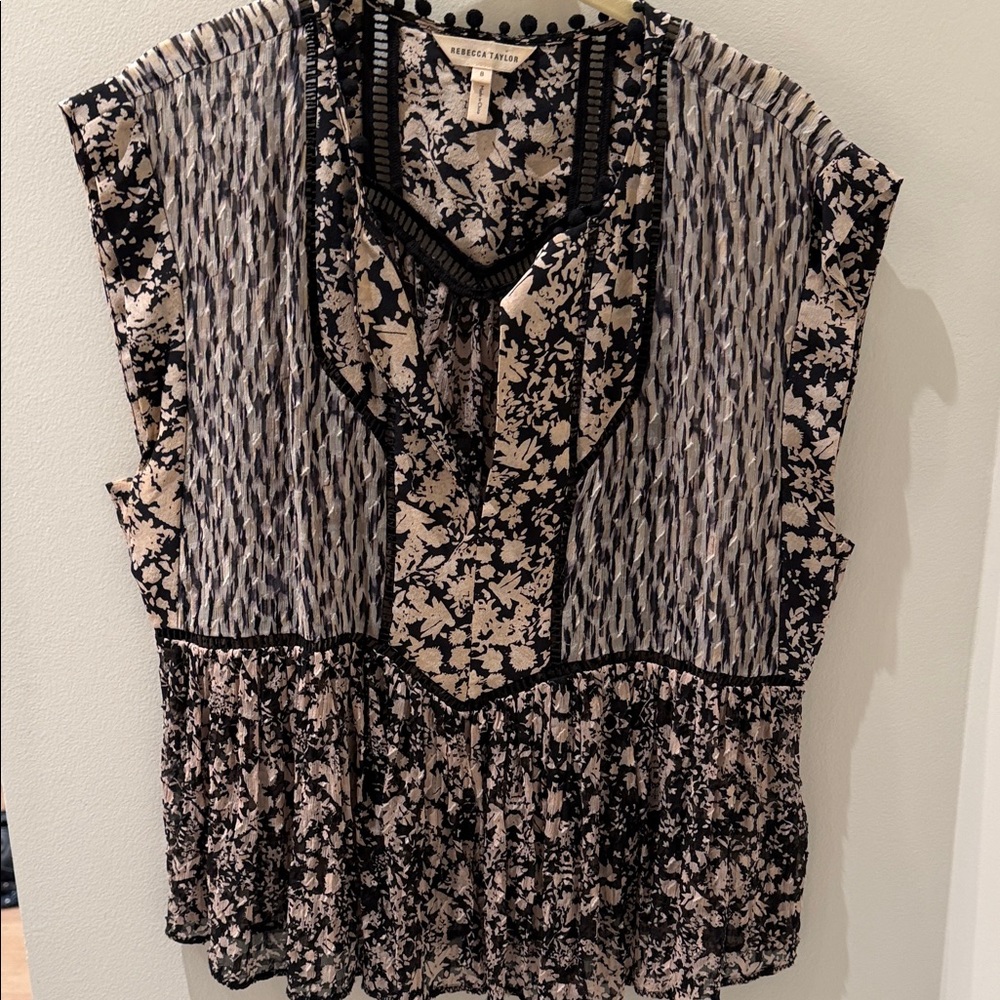 Rebecca Taylor Black and Cream Floral Blouse
